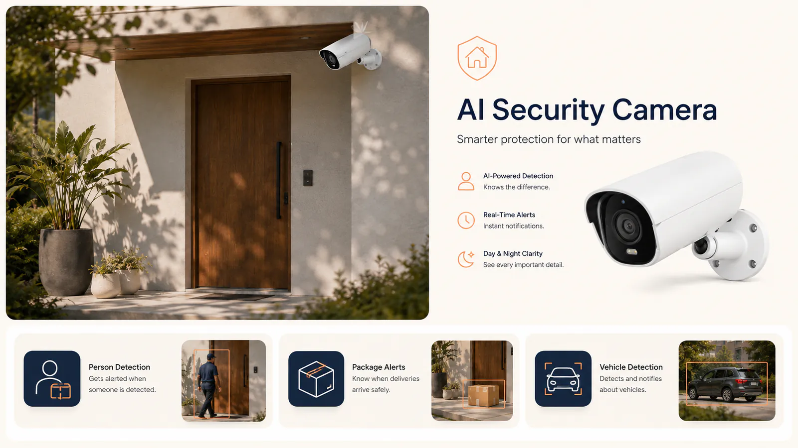 B2B product page mockup with person, package and vehicle detection examples
