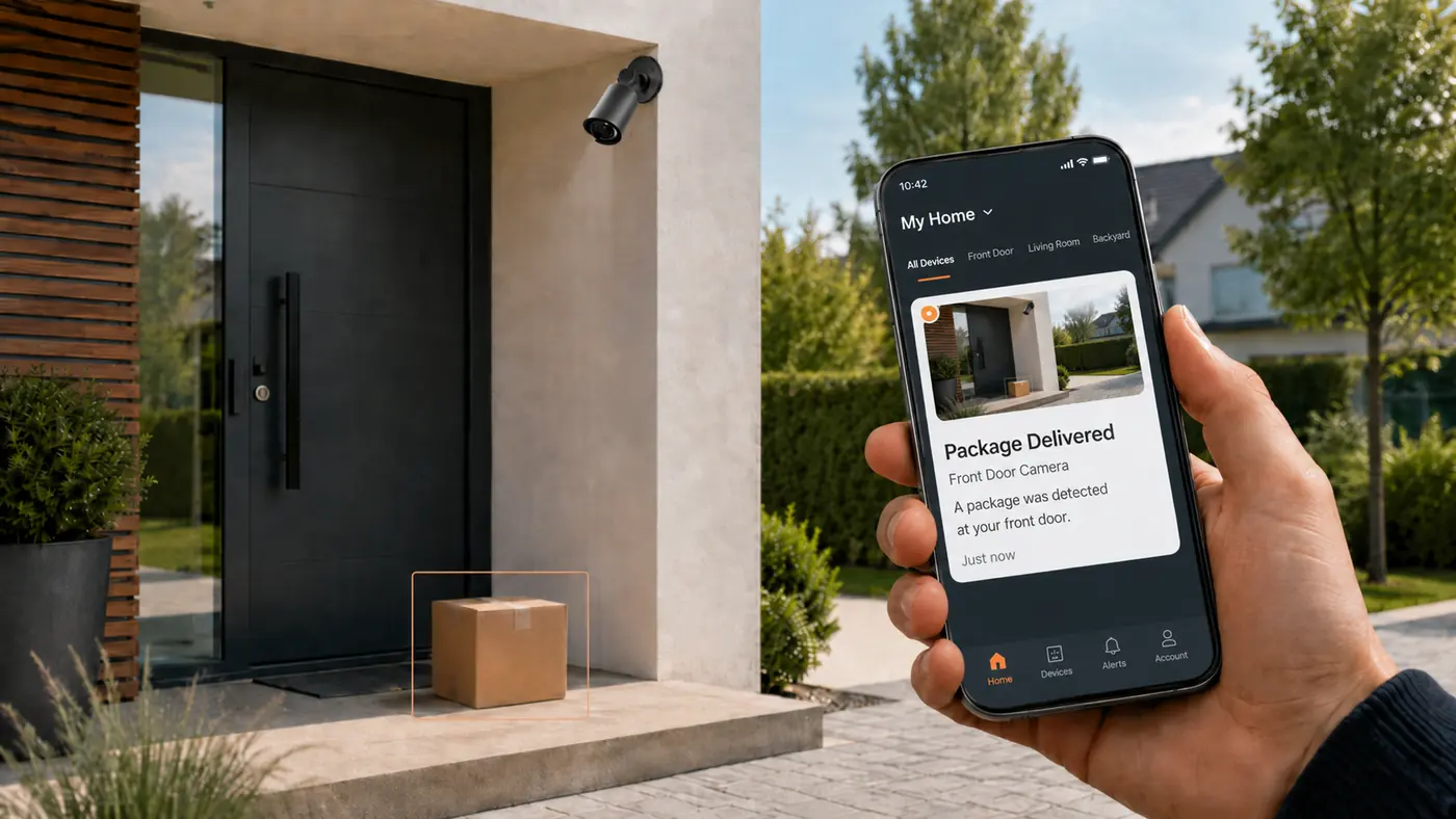 AI camera cloud alerts and app experience for a branded camera platform