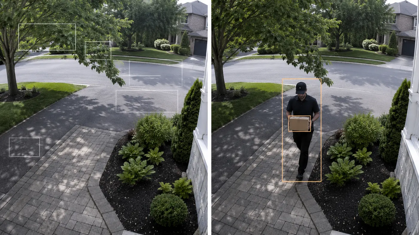 Comparison of traditional motion alerts and AI camera detection for security cameras