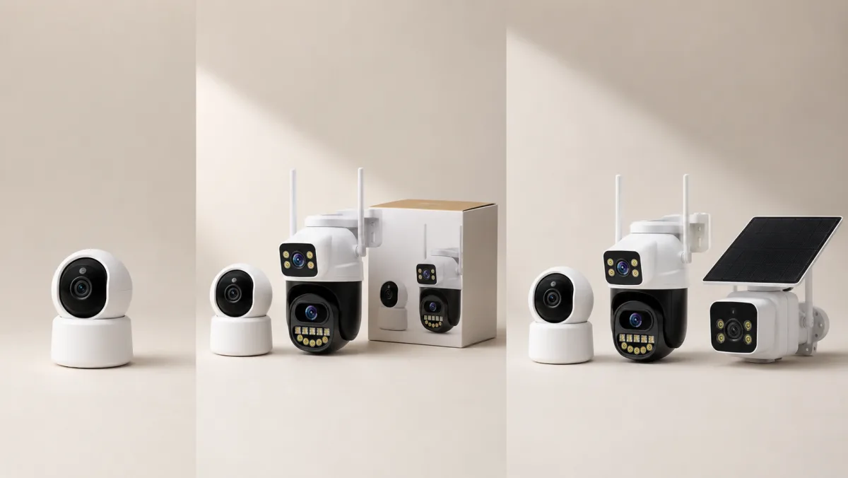 Staged growth from one branded indoor camera to a full own-label lineup of indoor, outdoor dual-lens and solar cameras