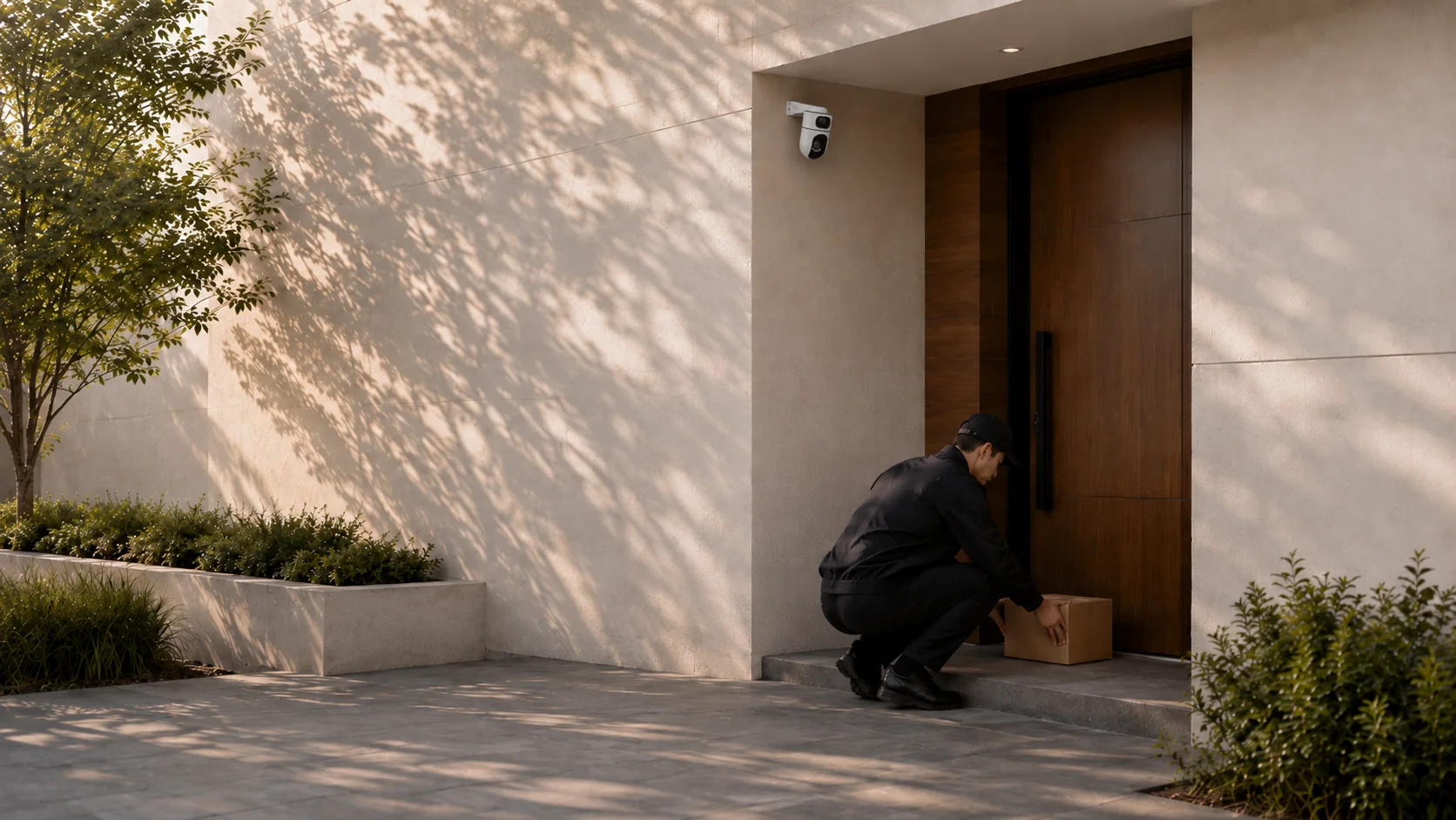 FAELAN AI camera monitoring a package delivery at a home entrance