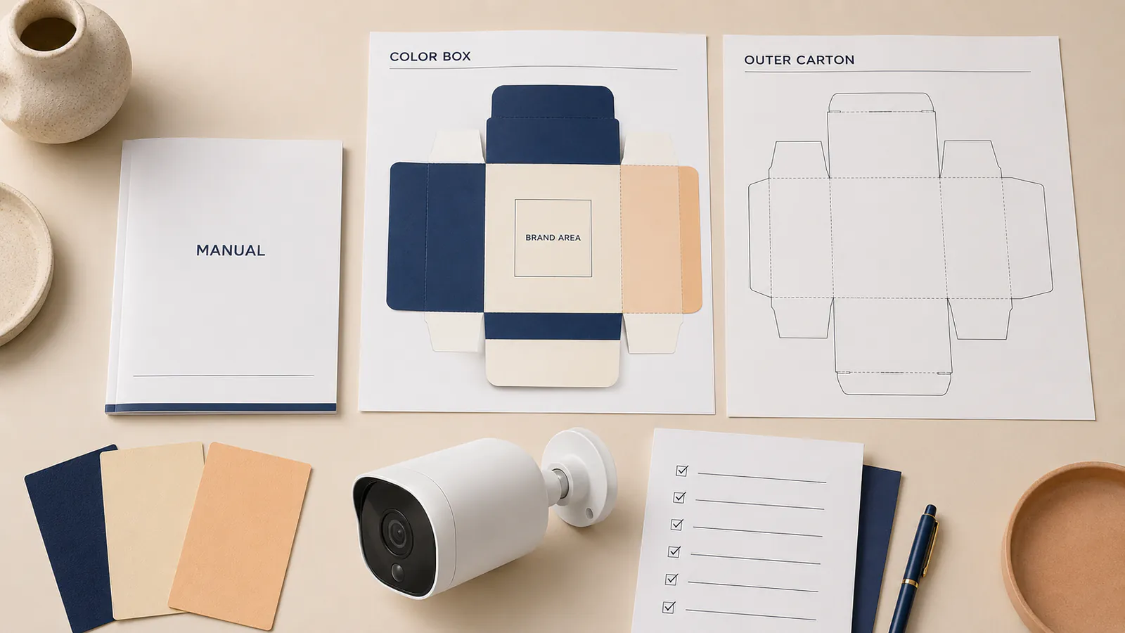 Manual, colour box and outer carton design templates prepared for retail and marketplace fulfilment